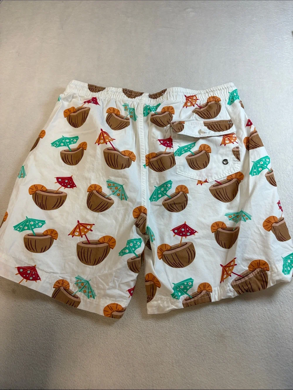 White Coconut & Umbrella Print Swim Shorts